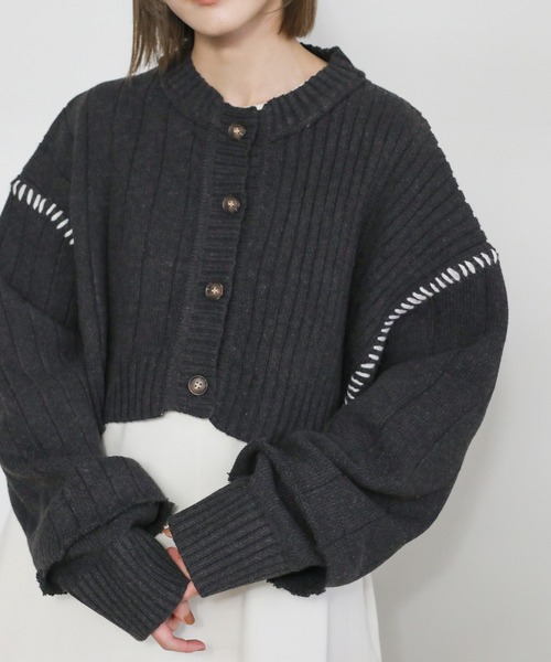 select MOCA(セレクトモカ)の「ステッチデザインダメージショートニット(ニット/セーター・レディース・ホワイト/チャコール・FREE)」の15枚目の写真