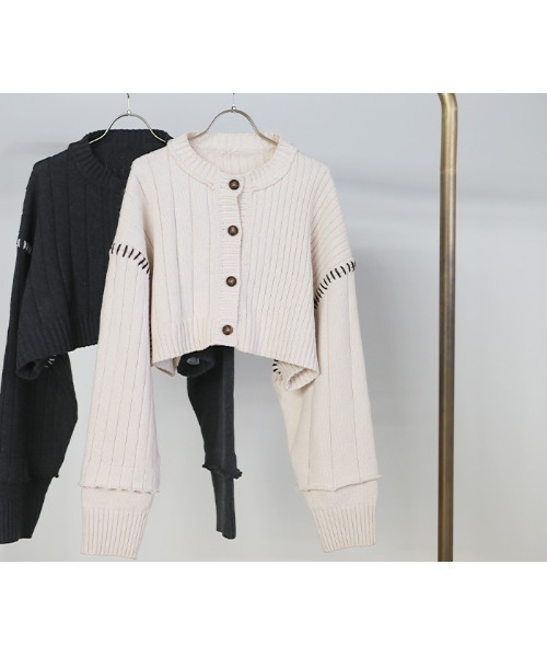 select MOCA(セレクトモカ)の「ステッチデザインダメージショートニット(ニット/セーター・レディース・ホワイト/チャコール・FREE)」の17枚目の写真