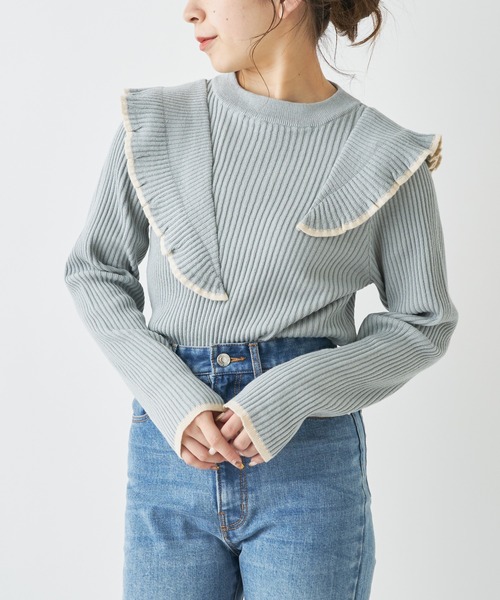 Chico（チコ）の「肩フリルリブニット/パイピングリブニット（ニット/セーター・レディース・ホワイト/ブラック/ミント/グレイッシュベージュ・FREE）」の16枚目の写真