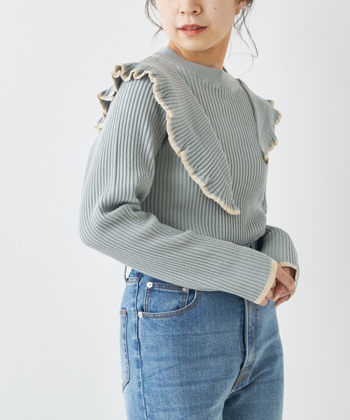Chico（チコ）の「肩フリルリブニット/パイピングリブニット（ニット/セーター・レディース・ホワイト/ブラック/ミント/グレイッシュベージュ・FREE）」の17枚目の写真