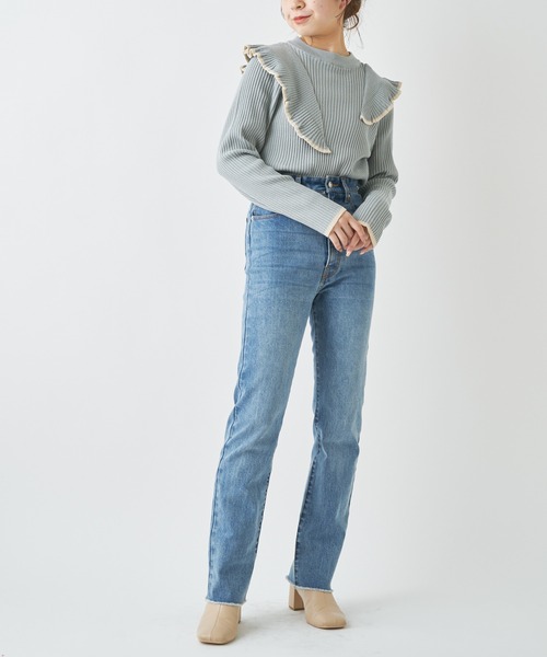 Chico（チコ）の「肩フリルリブニット/パイピングリブニット（ニット/セーター・レディース・ホワイト/ブラック/ミント/グレイッシュベージュ・FREE）」の18枚目の写真