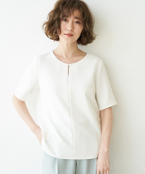 ROPE' PICNIC(ロペピクニック)の「【360°ウルトラストレッチ】【セットアップ対応】ハーフスリーブブラウス(シャツ/ブラウス・レディース・ホワイト/ライトグレー/ライトグリーン/ネイビー/イエロー系その他3/ブラック・38/40)」の2枚目の写真