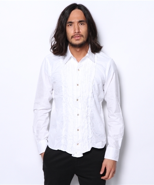 KATHARINE HAMNETT LONDON (キャサリンハムネットロンドン)の「100/2RANDOM TUCK / 100/2 ランダム タックシャツ(シャツ/ブラウス・メンズ・ホワイト/ブラック/グリーン・AL/MEDIUM/LARGE)」の2枚目の写真