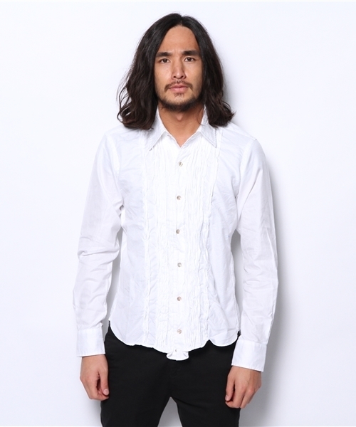 KATHARINE HAMNETT LONDON (キャサリンハムネットロンドン)の「100/2RANDOM TUCK / 100/2 ランダム タックシャツ(シャツ/ブラウス・メンズ・ホワイト/ブラック/グリーン・AL/MEDIUM/LARGE)」の4枚目の写真