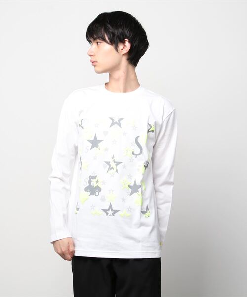 STUD MUFFIN（スタッドマフィン）の「STUD MUFFIN/スタッドマフィン/コットン天竺 ベアハートマルチフォームプリント LS Tシャツ（Tシャツ/カットソー・メンズ・ホワイト/ブラック・2/4/3）」の12枚目の写真