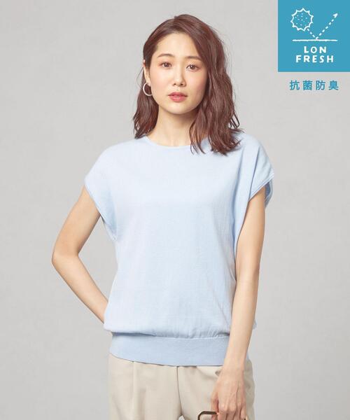 closet story（クローゼットストーリー）の「＜closet story＞□CSC テンジク フレンチスリーブニット [抗菌防臭] -手洗い可能-（ニット/セーター・レディース・ホワイト/ライトブルー・FREE）」の2枚目の写真