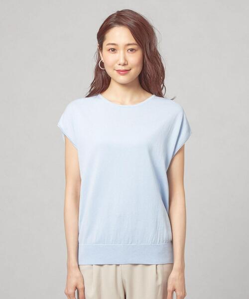 closet story（クローゼットストーリー）の「＜closet story＞□CSC テンジク フレンチスリーブニット [抗菌防臭] -手洗い可能-（ニット/セーター・レディース・ホワイト/ライトブルー・FREE）」の5枚目の写真