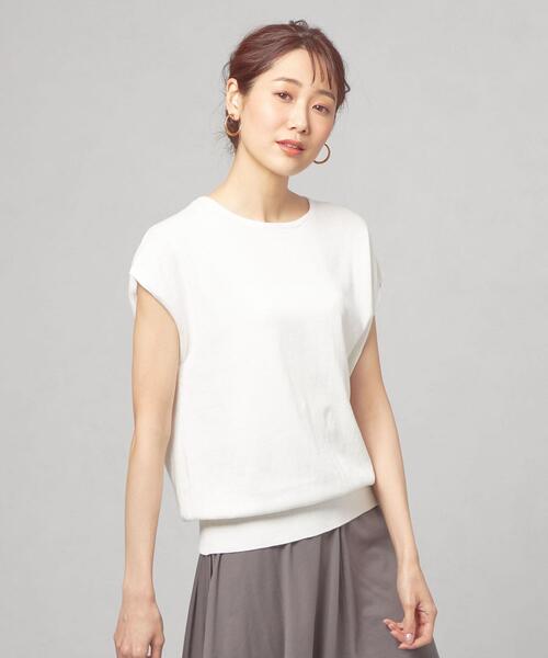 closet story（クローゼットストーリー）の「＜closet story＞□CSC テンジク フレンチスリーブニット [抗菌防臭] -手洗い可能-（ニット/セーター・レディース・ホワイト/ライトブルー・FREE）」の3枚目の写真