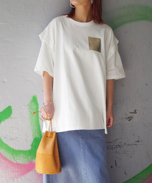 179/WG(イチナナキュウダブルジー)の「カッティングTシャツ(Tシャツ/カットソー・レディース・オレンジ/カーキ/オフホワイト・FREE)」の2枚目の写真