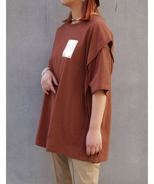 179/WG(イチナナキュウダブルジー)の「カッティングTシャツ(Tシャツ/カットソー・レディース・オレンジ/カーキ/オフホワイト・FREE)」の1枚目の写真