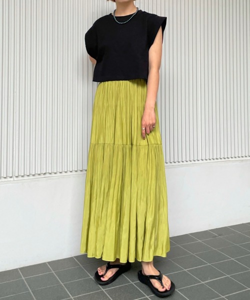 CIAOPANIC（チャオパニック）の「2段プリーツロングSK（スカート・レディース・ライム/バイオレット・FREE）」の7枚目の写真