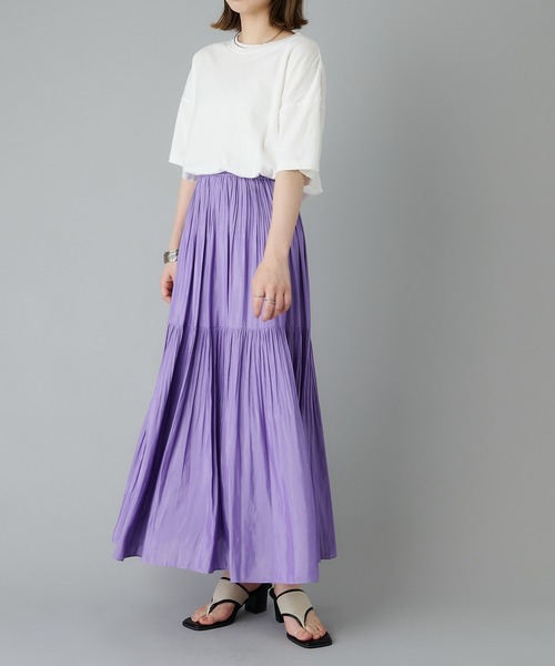 CIAOPANIC（チャオパニック）の「2段プリーツロングSK（スカート・レディース・ライム/バイオレット・FREE）」の13枚目の写真