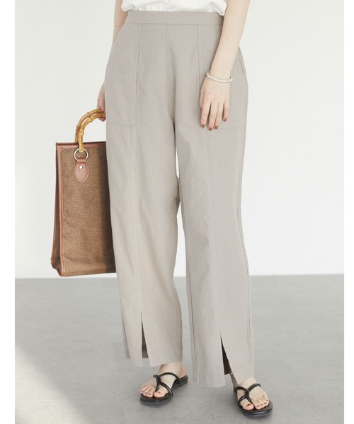 Green　Parks（グリーンパークス）の「ベルギーリネンブレンド スリットパンツ＊（その他パンツ・レディース・ピンク/モカ/チャコールグレー/ベージュ・FREE）」の3枚目の写真