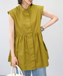 フレンチスリーブギャザー切替ブラウス