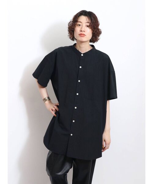 Ungrid（アングリッド）の「ノーカラービッグハーフスリーブシャツ（シャツ/ブラウス・レディース・オフホワイト/グリーン系その他/ブラック・FREE）」の6枚目の写真