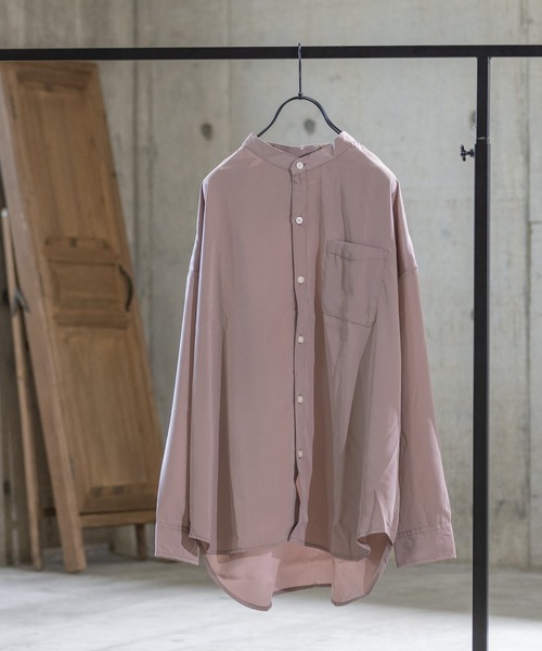 JOHN'S CLOSET(ジョンズクローゼット)の「【i】ポリ無地バンドカラー長袖シャツ(シャツ/ブラウス・メンズ・モカ/ホワイト/グリーン/ブルー系その他・X-LARGE/MEDIUM/LARGE)」の1枚目の写真