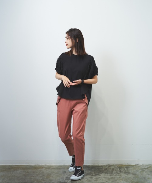 セール Herencia ヘレンチア のファッション ボリュームスリーブ カットソー Tシャツ カットソー 刺繍モチーフ シアー
