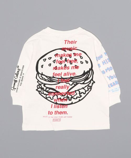 GROOVY COLORS（グルービーカラーズ）の「天竺 HAMBURGER 長袖 ビッグ Tシャツ（Tシャツ/カットソー・キッズ・ホワイト/ブラック・90/100/110/120）」の3枚目の写真
