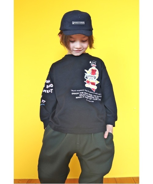 GROOVY COLORS（グルービーカラーズ）の「天竺 HAMBURGER 長袖 ビッグ Tシャツ（Tシャツ/カットソー・キッズ・ホワイト/ブラック・90/100/110/120）」の2枚目の写真