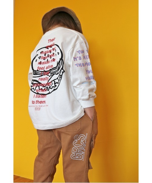 GROOVY COLORS（グルービーカラーズ）の「天竺 HAMBURGER 長袖 ビッグ Tシャツ（Tシャツ/カットソー・キッズ・ホワイト/ブラック・90/100/110/120）」の10枚目の写真
