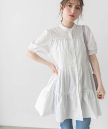 バンドカラーティアードシャツチュニック