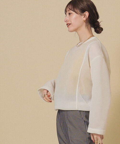 Ray BEAMS（レイビームス）の「Ray BEAMS / シアー ダンボール クルーネック プルオーバー（Tシャツ/カットソー・レディース・チャコールグレー/ホワイト・ONE SIZE）」の20枚目の写真