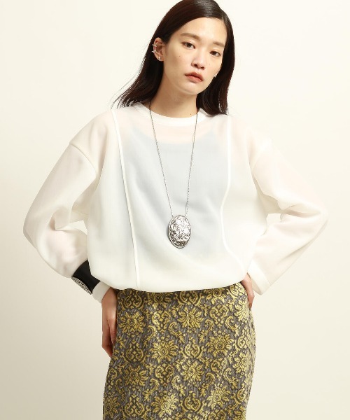 Ray BEAMS（レイビームス）の「Ray BEAMS / シアー ダンボール クルーネック プルオーバー（Tシャツ/カットソー・レディース・チャコールグレー/ホワイト・ONE SIZE）」の3枚目の写真