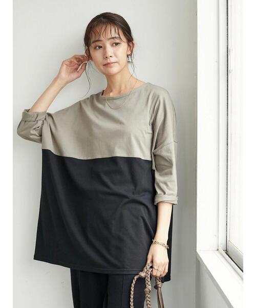 CRAFT STANDARD BOUTIQUE(クラフトスタンダードブティック)の「バイカラーワイドチュニック *(Tシャツ/カットソー・レディース・ベージュ/ネイビー/カーキ/ブラック・FREE)」の22枚目の写真