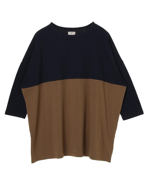 CRAFT STANDARD BOUTIQUE(クラフトスタンダードブティック)の「バイカラーワイドチュニック *(Tシャツ/カットソー・レディース・ベージュ/ネイビー/カーキ/ブラック・FREE)」の4枚目の写真