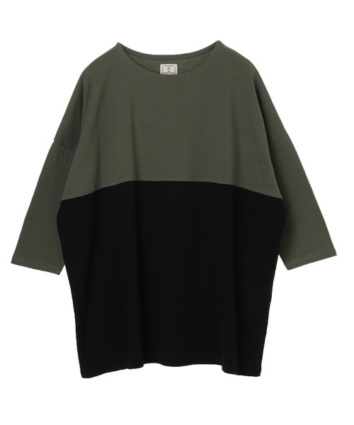 CRAFT STANDARD BOUTIQUE(クラフトスタンダードブティック)の「バイカラーワイドチュニック *(Tシャツ/カットソー・レディース・ベージュ/ネイビー/カーキ/ブラック・FREE)」の3枚目の写真