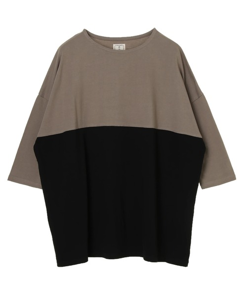 CRAFT STANDARD BOUTIQUE(クラフトスタンダードブティック)の「バイカラーワイドチュニック *(Tシャツ/カットソー・レディース・ベージュ/ネイビー/カーキ/ブラック・FREE)」の7枚目の写真