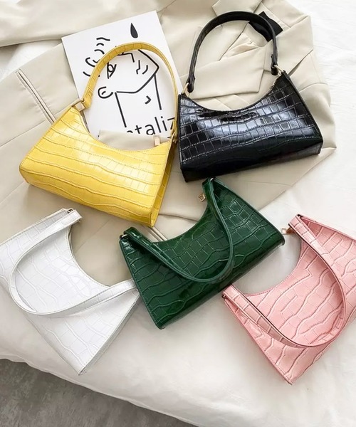 RiNc （リンク）の「【 NOLITA / ノリータ 】 ミニショルダートート ソフト PUクロコ風レザー ミニハンドバッグ（ハンドバッグ・レディース・ホワイト/ブラック/ピンク/イエロー/グリーン・FREE）」の6枚目の写真