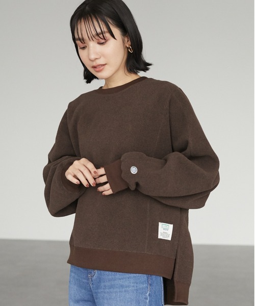 DISCUS(ディスカス)の「フリースパネルブロックドルマンスウェット*(Tシャツ/カットソー・レディース・アイボリー/チャコールグレー/ブラウン・M)」の1枚目の写真