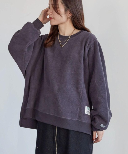 DISCUS(ディスカス)の「フリースパネルブロックドルマンスウェット*(Tシャツ/カットソー・レディース・アイボリー/チャコールグレー/ブラウン・M)」の3枚目の写真