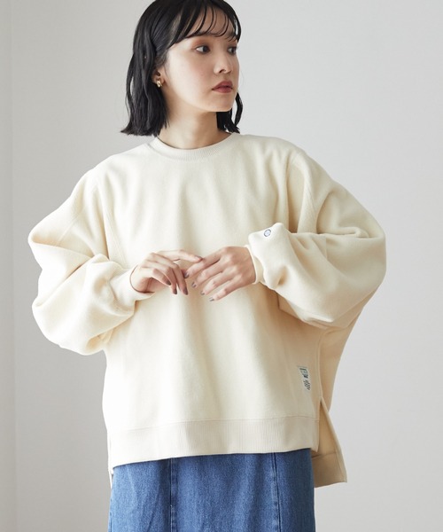 DISCUS(ディスカス)の「フリースパネルブロックドルマンスウェット*(Tシャツ/カットソー・レディース・アイボリー/チャコールグレー/ブラウン・M)」の2枚目の写真