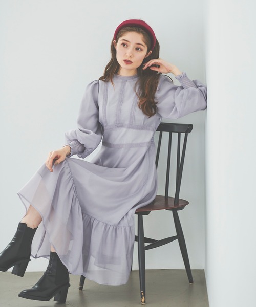 31 Sons de mode（トランテアン　ソン　ドゥ　モード）の「レース切替シアーワンピース（ワンピース・レディース・ベージュ/ラベンダー・38/36）」の15枚目の写真