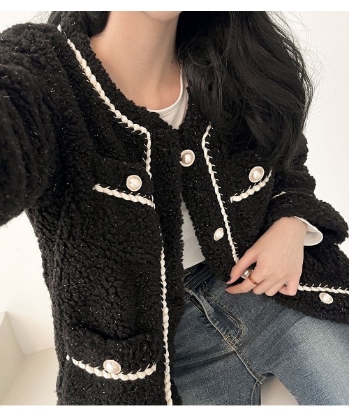 BEIDELLI（ベイデリー）の「[BELLIDE MADE] グレースツイードパーボタンジャケット（ノーカラージャケット・レディース・アイボリー/ブラック・FREE）」の7枚目の写真
