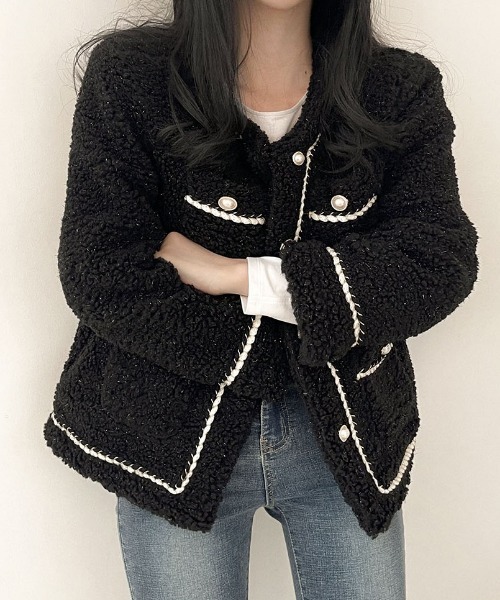 BEIDELLI（ベイデリー）の「[BELLIDE MADE] グレースツイードパーボタンジャケット（ノーカラージャケット・レディース・アイボリー/ブラック・FREE）」の20枚目の写真
