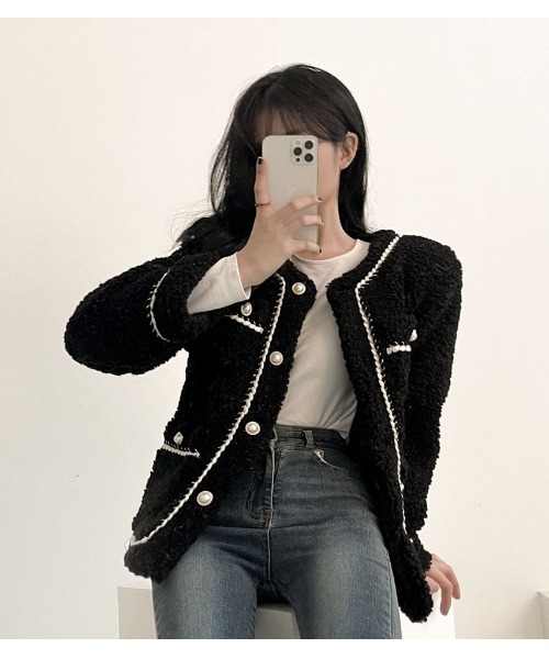 BEIDELLI（ベイデリー）の「[BELLIDE MADE] グレースツイードパーボタンジャケット（ノーカラージャケット・レディース・アイボリー/ブラック・FREE）」の14枚目の写真