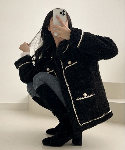 BEIDELLI（ベイデリー）の「[BELLIDE MADE] グレースツイードパーボタンジャケット（ノーカラージャケット・レディース・アイボリー/ブラック・FREE）」の12枚目の写真