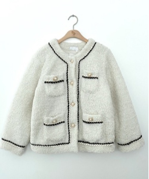 BEIDELLI（ベイデリー）の「[BELLIDE MADE] グレースツイードパーボタンジャケット（ノーカラージャケット・レディース・アイボリー/ブラック・FREE）」の5枚目の写真