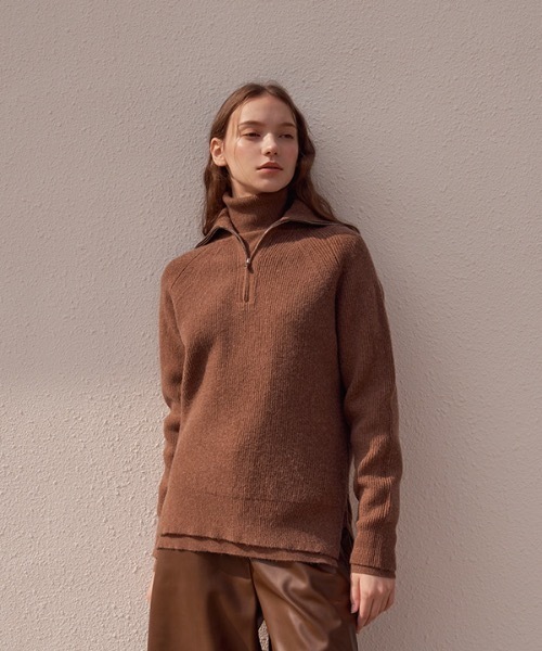 deBURN（デバーン）の「【deBURN 】ハーフジップアップニット / half zip up_KN（ニット/セーター・レディース・ブラック/ブラウン/カーキ/ライトベージュ・FREE）」の8枚目の写真