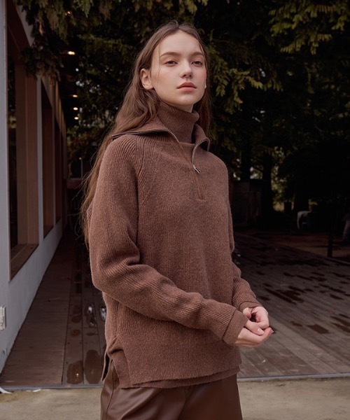 deBURN（デバーン）の「【deBURN 】ハーフジップアップニット / half zip up_KN（ニット/セーター・レディース・ブラック/ブラウン/カーキ/ライトベージュ・FREE）」の6枚目の写真