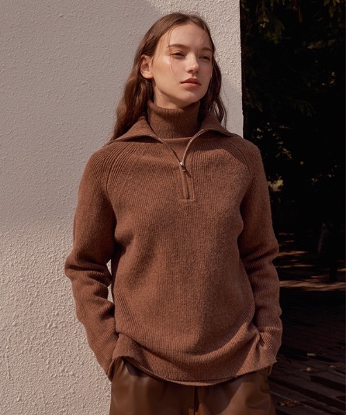 deBURN（デバーン）の「【deBURN 】ハーフジップアップニット / half zip up_KN（ニット/セーター・レディース・ブラック/ブラウン/カーキ/ライトベージュ・FREE）」の5枚目の写真