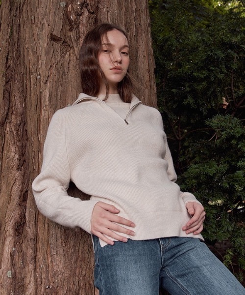 deBURN（デバーン）の「【deBURN 】ハーフジップアップニット / half zip up_KN（ニット/セーター・レディース・ブラック/ブラウン/カーキ/ライトベージュ・FREE）」の21枚目の写真