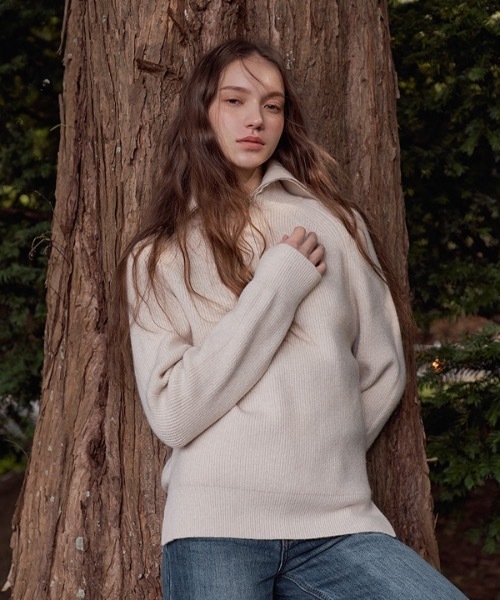 deBURN（デバーン）の「【deBURN 】ハーフジップアップニット / half zip up_KN（ニット/セーター・レディース・ブラック/ブラウン/カーキ/ライトベージュ・FREE）」の18枚目の写真