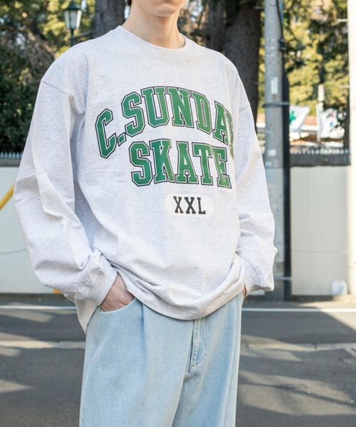 WEGO（ウィゴー）の「WEGO/ヘビーウエイト カレッジロゴBIGロンT（Tシャツ/カットソー・メンズ・ダークグリーン/パープル/サックスブルー/オートミール/杢グレー/グレー系その他・MEDIUM/LARGE）」の2枚目の写真