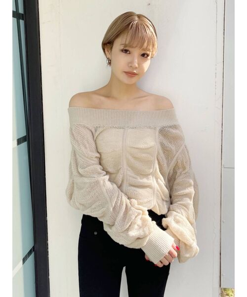 EMODA（エモダ）の「ワイドドレープニット（ニット/セーター・レディース・ブルー/アイボリー/ライム/ブラック・FREE）」の2枚目の写真