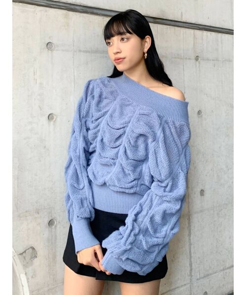 EMODA（エモダ）の「ワイドドレープニット（ニット/セーター・レディース・ブルー/アイボリー/ライム/ブラック・FREE）」の5枚目の写真