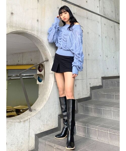 EMODA（エモダ）の「ワイドドレープニット（ニット/セーター・レディース・ブルー/アイボリー/ライム/ブラック・FREE）」の7枚目の写真